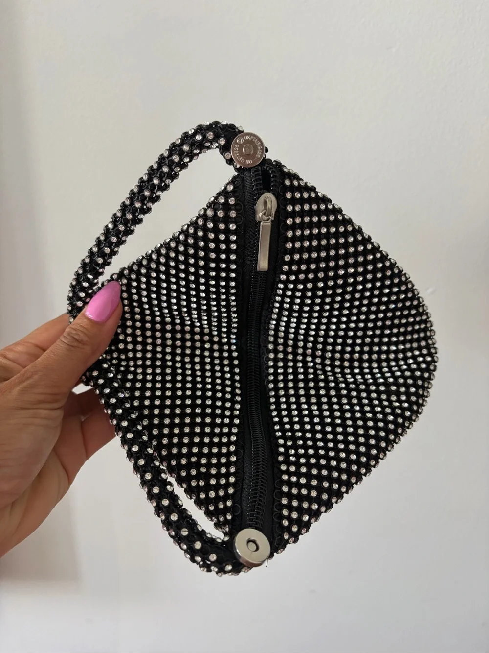 Black Rhinestone Mesh Wristlet Bag
